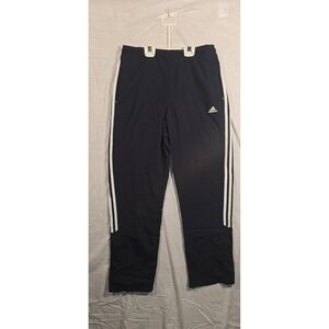 black Adidas polyester track pants with white three-stripes branding Size Small